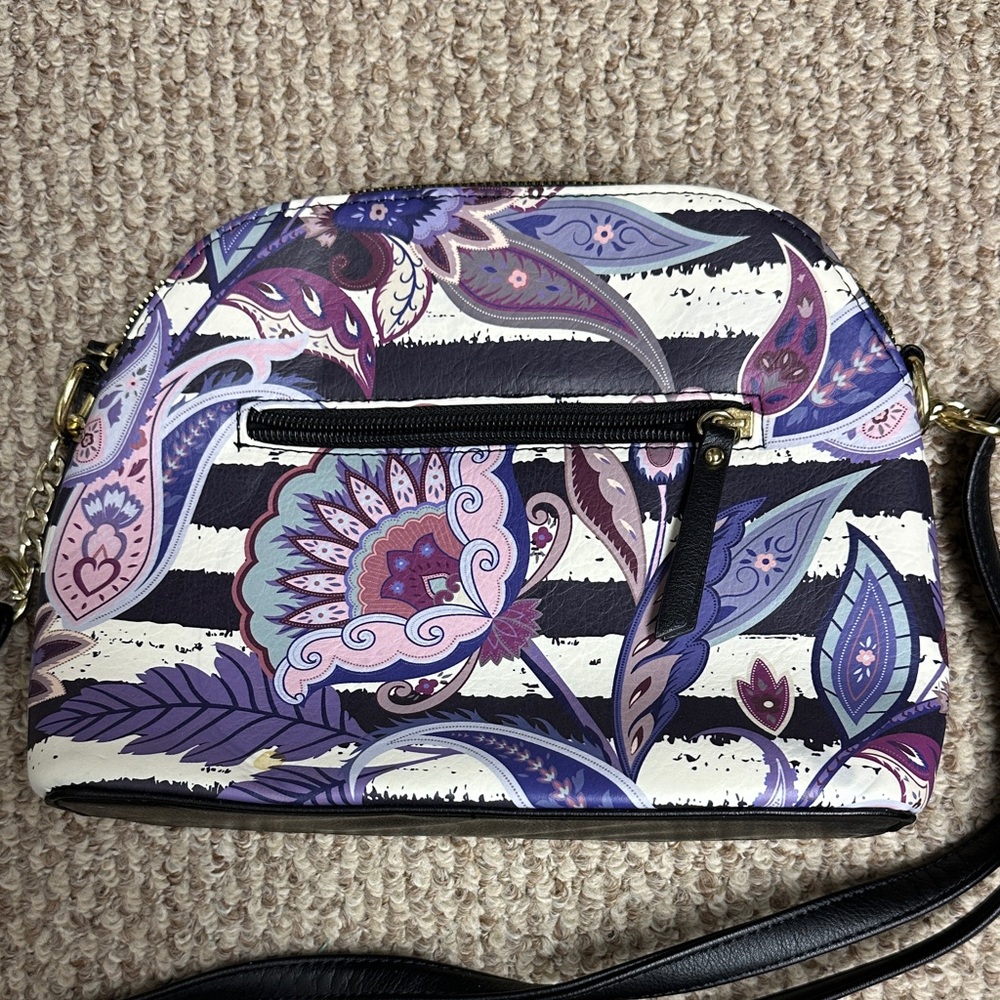 Nicole brand Floral Patterned Crossbody Bag - Purple and Black great condition